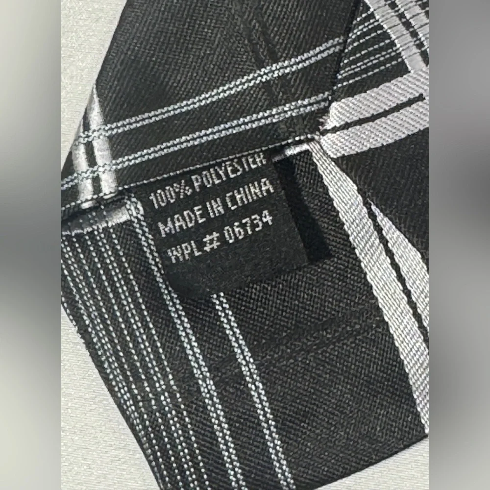 Boys Striped Clip On Tie Necktie Black Gray Plaid 17” Long